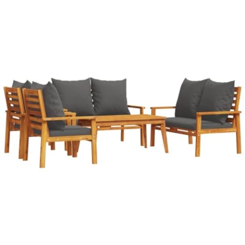 vidaXL Garten Lounge Set 5-TLG., Gartenmöbel mit Kissen, Sitzgruppe für Garten Terrasse, Gartengarnitur Gartenset Stuhl Bank Tisch, Massivholz Akazie