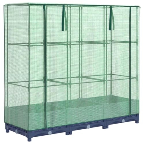 vidaXL Hochbeet mit Gewächshaus-Aufsatz, Pflanzbeet mit Eisenrohr-Rahmen, Gemüsebeet für Garten Terrasse Balkon, Pflanzkasten Frühbeet, Rattan-Optik