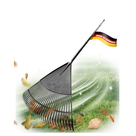 Novatool 4X Laubbesen mit 4tlg Steck- & Schraubstiel, Laubfeger mit 30 Kunststoff-Zinken, Rechen Arbeitsbreite 75cm, Laubrechen, Gartenbesen, Rasenrechen, Harke, Landschaftsbesen, Gartengerät Schwarz