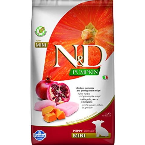 Farmina N&D Pumpkin Puppy Mini Pellets Hundefutter (Trockenfutter, mit hochwertigen Vitaminen und natürliche Antioxidantien, ohne Mais, Zutaten: Huhn und Granatapfel, Portionsgröße: 2,5 kg)