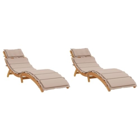 vidaXL Sonnenliegen 2 STK., Gartenliege mit Auflagen, Relaxliege Klappbar Latten-Design, Gartenmöbel Klappliege Liege, Taupe Massivholz Akazie