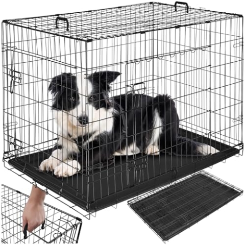 tectake® Hundekäfig, Hundegitter Box, Dog Kennel, Hundebox faltbar, Transportbox stabil, für Hunde und Welpen, für Kofferraum, Auto, Camping und Zuhause, Wohnung - 108 x 71 x 76 cm