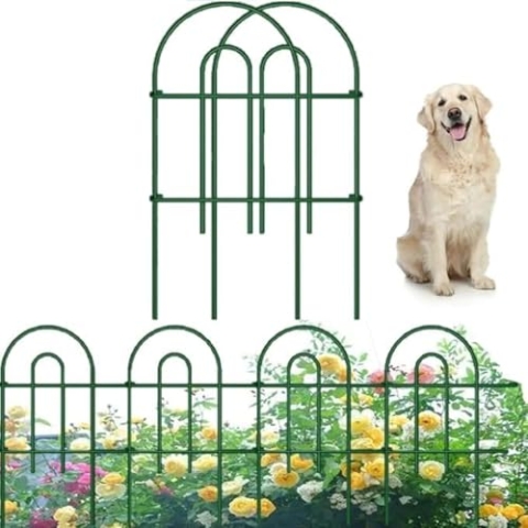 Amagabeli Garden Home Gartenzaun Metall 46CM X 1505CM 35 Stück Beetzaun Metall Dekorative Gartenzaun Teichzaun Zaunelementen Gartenzäune Dekorative Zaun Metall Klein Metall Steckzaun für Hunde Grün