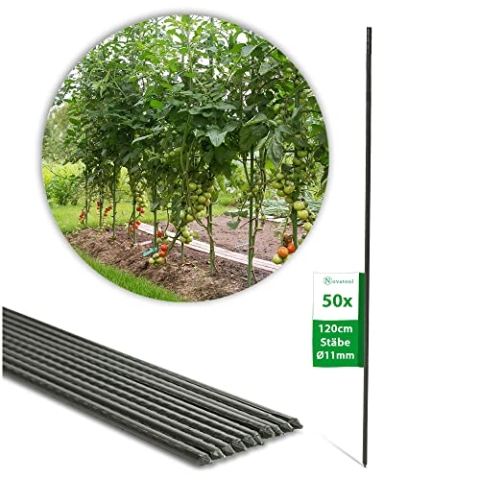 Novatool 50 Pflanzstäbe 120 cm grün 11 mm Durchmesser Rankstäbe Rankhilfe Tomatenstäbe Blumenhalter