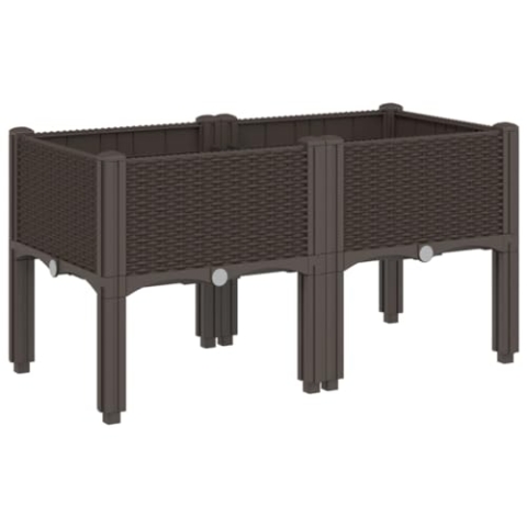 vidaXL Pflanzkasten, Blumenkübel mit Beinen Rattan-Optik, Pflanzkübel für Garten Terrasse, Blumenkasten Hochbeet Gemüsebeet, Braun 80x40x42cm PP