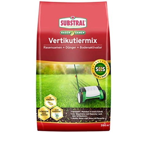 Substral Vertikutiermix Rasenreparatur-Mischung aus Rasensamen, Rasendünger und Bodenaktivator, für 266 m² kg, 8 kg Sack
