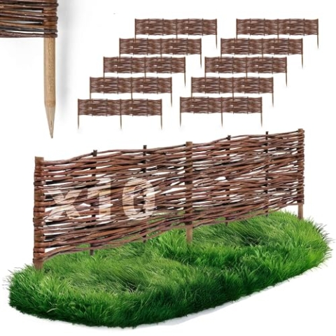 10 x BOGATECO Beeteinfassung aus Weide | 100 cm Lang & 20 cm Hoch | Holz-Zaun Rasenkante | Weiden-Zaun Steckzaun Perfekt für den Garten als Weg-Abgrenzung | Gartenzaun Weidezaun Zaunelemente