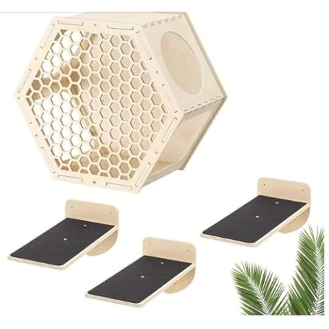 Navaris Katzen Kletterwand 4er Set - Katzenkletterregale wandmontiert - Wand Katzenmöbel Katzenwandregale platzsparend - Katzentreppe zum Klettern
