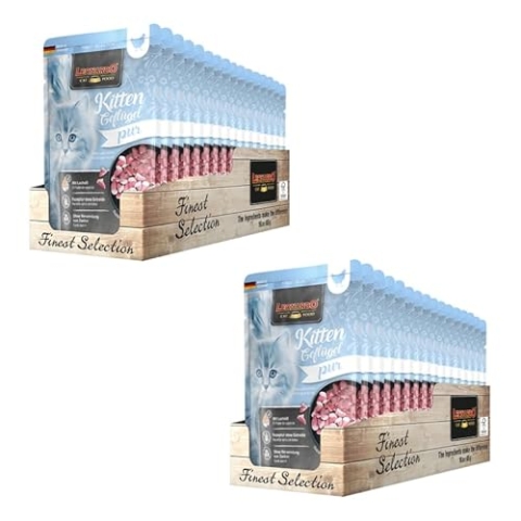 LEONARDO Finest Selection Kitten Geflügel | Doppelpack | 2 x 16 x 85 g | Nassfutter für Kitten | Empfohlen für die ersten Lebensmonate | Frischebeutel