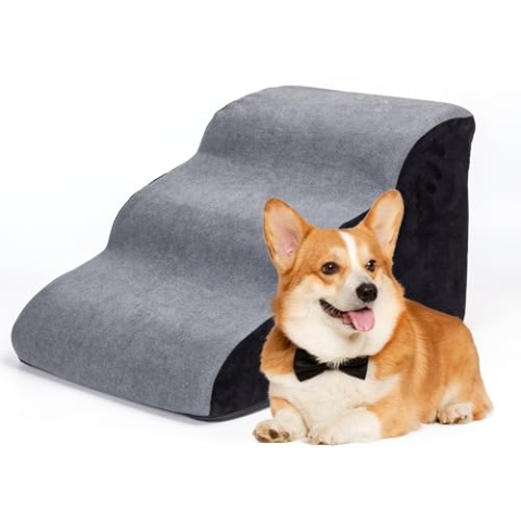 Nobleza Hundetreppe für Kleine Hunde, 3 Stufen Waschbar Hunde treppe, Haustiertreppe für AlterHunde und Katzen, Abnehmbare Katzentreppe, 56x40x35cm