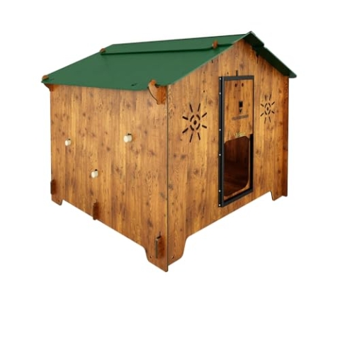 Hühnerstall für 8 bis 10 Legehennen von Polly Chalet L mit 2 Sitzstangen und 2 Nestplätzen für den Außenbereich, sichere Tür gegen Räuber (manuell), milbendicht, rot (Made in Italy)