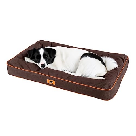 FERPLAST Hundematte Groß - Orthopädisches Hundebett - Hundebett Waschbar & Kratzfest - Hundekissen - Hundebett Flauschig - Herausnehmbare Polsterung - Polo - 95 x 60 x h 8 CM, L, BRAUN