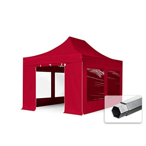 TOOLPORT Faltzelt Professional 3x4,5 m - mit 4 Seitenteilen (Panoramafenster) Faltpavillon ALU Pavillon Partyzelt rot