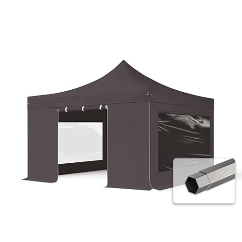 TOOLPORT Faltzelt Faltpavillon Pavillon 4x4m - mit 4 Seitenteilen (Panoramafenster) Premium Dach Partyzelt dunkelgrau