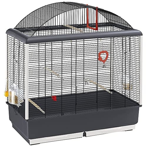 Ferplast 52063811 Vogelheim PALLADIO 5, Panoramadach, Komplettausstattung, Maße: 71 x 38 x 78 cm, schwarz