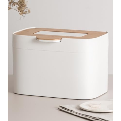 Kazai.® Bio-Mülleimer 'Elin' | 4,5L Kompost-Eimer mit Holz-Deckel & Filter | Geruchsdicht, Spülmaschinenfest, inkl. Innenbehälter | Biomüll-Behälter für die Küche | Weiß