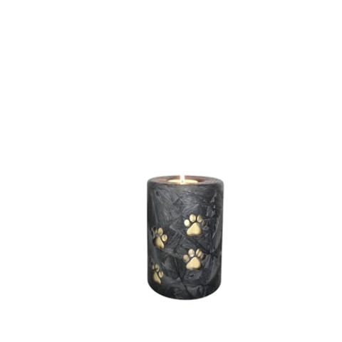 Urne Hund Urne Katze mit Kerzenhalter – 400 ml | Tierurne aus Glas mit goldenen Pfoten – Haustierurne 13 cm hoch