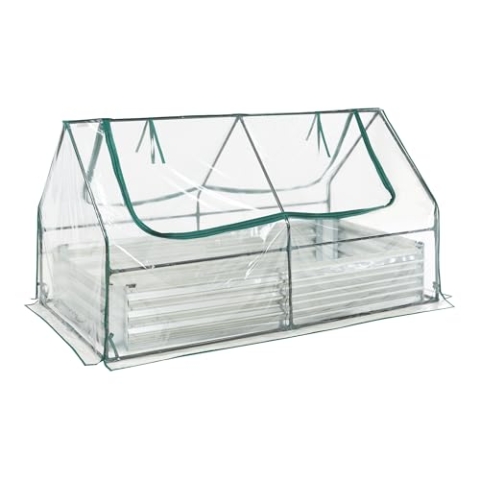 [en.casa] Hochbeet mit Foliengewächshaus Balsorano wetterfest Frühbeet mit Abdeckung Outdoor Stahl mit PVC-Folie Mini-Treibhaus 186 x 96 x 98 cm Transparent