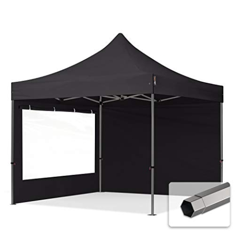 TOOLPORT Faltzelt Faltpavillon Pavillon 3x3m - mit 2 Seitenteilen (Panoramafenster) Premium Dach Partyzelt schwarz