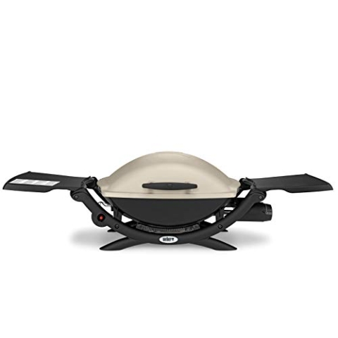 Weber Q2000 Gasgrill, 54 x 39cm Grillfäche, portabler BBQ Grill, 1 Brenner, mit ausklappbaren Seitentischen, 2-geteilter porzellanemaillierter Guss-Grillrost - Titanium (53060079)