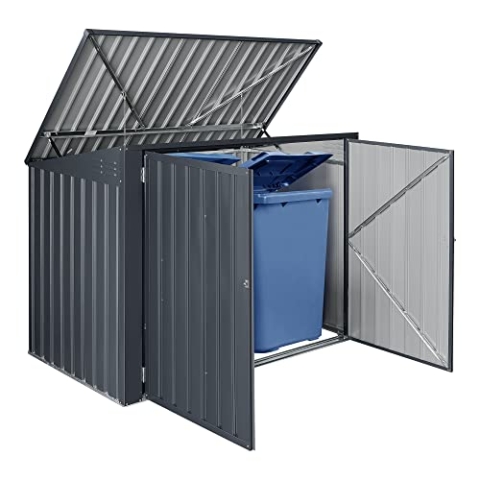[en.casa] Mülltonnenbox Grebin für 2 Tonnen 240 L Mülltonnenverkleidung Müllbox Stahl Dunkelgrau 173 x 101 cm