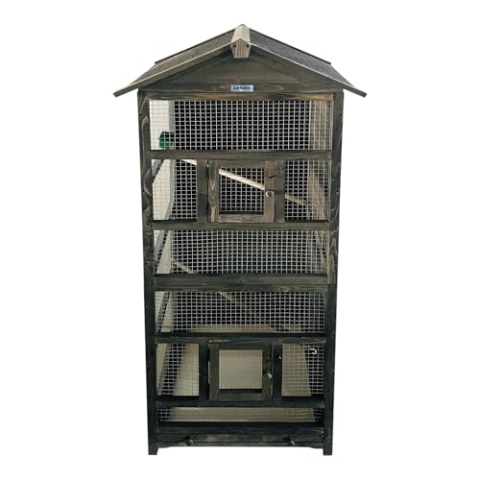 Lendo Online Vogelvoliere aus imprägniertem Fichtenholz - 70x57x165 cm - Vogelkäfig mit herausnehmbarer Schublade - Vogelhaus - Papageienkäfig - Wellensittichkäfig (Grau)