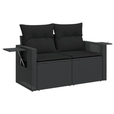 vidaXL Gartensofa mit Kissen 2-Sitzer, Sofa mit Staufach unter Sitzfläche, Terrassensofa mit abnehmbarem waschbarem Bezug, Gartenmöbel Terrassenmöbel, Schwarz Poly Rattan