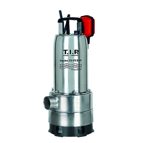 T.I.P. Schmutzwasser Tauchpumpe Edelstahl mit Duo-Ring (20.000 l/h Fördermenge, 1 mm Flachabsaugend, 8 m Förderhöhe, 0,8bar Druck, 800W, 30mm Korngröße, inkl. Anschlussstück) MAXIMA 350 IPX DUO, 30274
