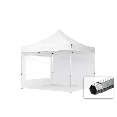 TOOLPORT Faltzelt Professional 3x3 m - mit 2 Seitenteilen (Panoramafenster) Faltpavillon ALU Pavillon Partyzelt weiß
