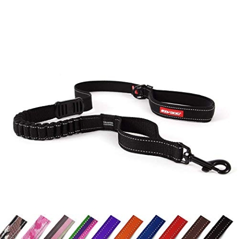 EzyDog Hundeleine für Große, Mittelgroße Hunde - Elastische Leine mit Bungee Ruckdämpfer - 'Zero Shock' Leine für Hunde - Hunde Leine Stabil, Reflektierend (128cm, Schwarz)