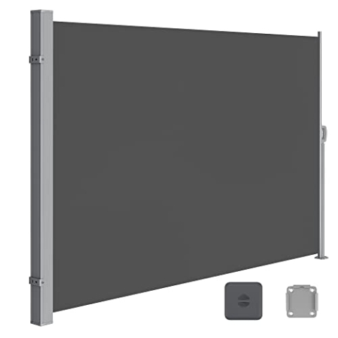 SONGMICS Seitenmarkise mit Stahl-Kasten, rostbeständig, ausziehbar, 160 x 450 cm, Windschutz, Sonnenschutz, Blickdicht, Seitenrollo, für Balkon, Terrasse, Garten, anthrazit GSA569G01
