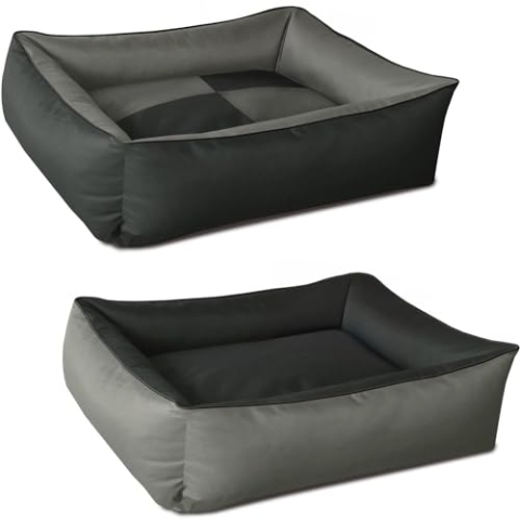 BedDog 2in1 Hundebett MAX Quattro, großes Hundekörbchen aus Cordura, waschbares Hundebett mit Rand, Hundesofa für drinnen, draußen, XXXL, Rock-Flow, grau-anthrazit