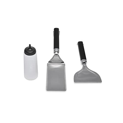 Weber Grillplatten Zubehör Starter Set, 3-teilig, besteht aus Grillplatten-wender, Schaber aus Edelstahl & Quetschflasche. Perfekt für alle Planchas/Grillplatten (6777)