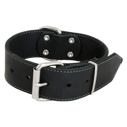 Jack und Vanilla – Großes Hundehalsband aus geöltem Leder – für mittelgroße bis große Hunde – Solide, langlebig, weich im Griff – Moderner Look – Farbe Schwarz, Größe 40 mm x 50 cm