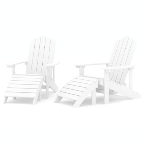 vidaXL 2X Adirondack Gartenstuhl Gartenmöbel Gartensessel Stuhl Terrassenstuhl Balkonstuhl Stühle Gartenstühle Sitzgarnitur mit Hockern HDPE Weiß