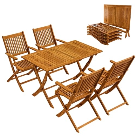 Casaria® Gartenmöbel Set Wetterfest Klappbar Akazie 5-TLG. FSC®-Zertifiziert Holz Armlehne 160kg Belastbarkeit Garten Terrasse Balkonmöbel 120x70cm Möbelset 4 Personen