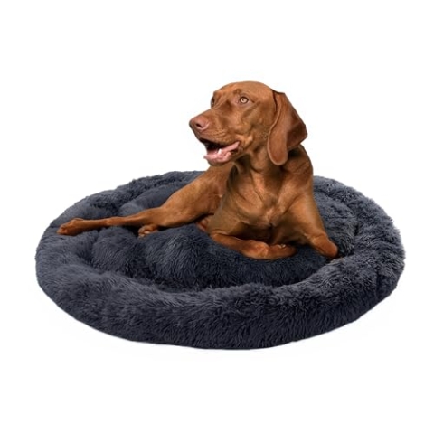 Paco Home Hundebett Katzenbett Flauschig Hundekissen Donut Hundedecke Hund Katze Hundekörbchen Katzenkorb Waschbar, Farbe:Anthrazit, Größe:Ø120 cm