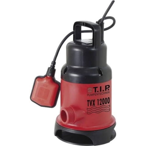 T.I.P. 30261 Schmutzwasser Tauchpumpe TVX 12000 (bis 10.800 l/h Fördermenge, Förderhöhe max. / Druck max. 6 m / 0,6 bar, 480 Watt, VORTEX-Freistromlaufrad, Arretierbarer Schwimmschalter)