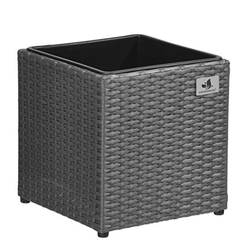 Gartenfreude Pflanzkübel Polyrattan für Innen und Außen, Kunststoffeinsatz, grau, 28x28x28 cm, 4000-1035-056