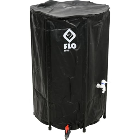 FLO Faltbare Regentonne mit Hahn, Filter und Überlaufschutz, Volumen 250 Liter, massives PVC, stabile Füße, Ø60 x 88 cm, UV-resistent, Wassertonne Regenwasser Tank Fass Regenfass Zisterne
