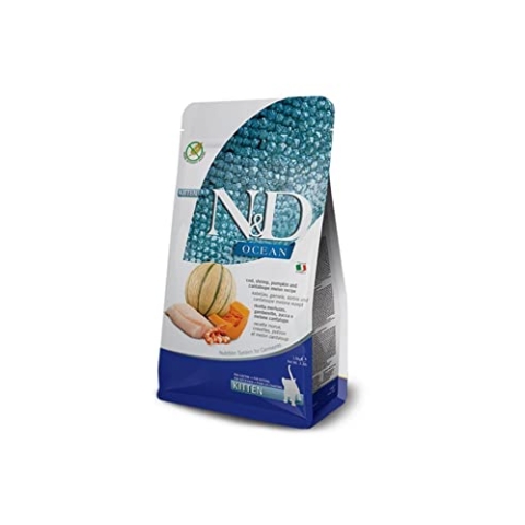 Farmina N&D Ocean Kitten Pellets Katzenfutter(Trockenfutter, mit hochwertigen Vitaminen und natürliche Antioxidantien, ohne Mais, Zutaten: Kabeljau, Garnelen und Honigmelone, Portionsgröße: 5 kg)