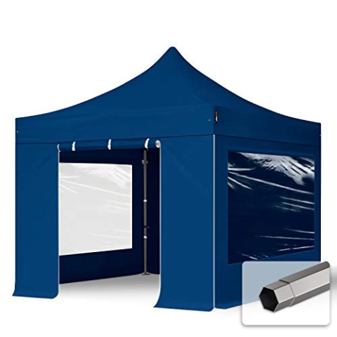 TOOLPORT Faltzelt Faltpavillon Pavillon 3x3m - mit 4 Seitenteilen (Panoramafenster) Premium Dach Partyzelt blau