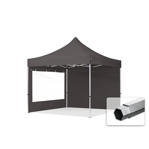 TOOLPORT Faltzelt Professional 3x3 m - mit 2 Seitenteilen (Panoramafenster) Faltpavillon ALU Pavillon Partyzelt grau