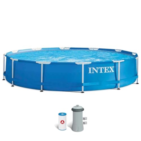 Intex 28212NP – Aufstellpool Metal Frame Rund, Filterpumpe 2006 L/h, 6503 L, Stahl und PVC, Blau, 366x76 cm