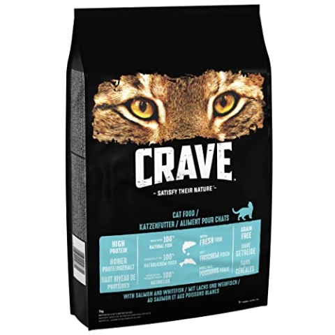 Crave Adult Trockenfutter mit Lachs & Weißfisch, 7kg (1 Beutel) – Premium Katzenfutter trocken mit hohem Proteingehalt und ohne Getreide – Hergestellt mit 100 Prozent natürlichem Fisch