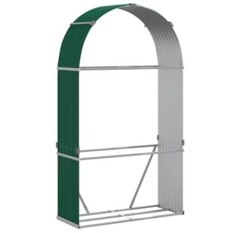 vidaXL Kaminholzunterstand, Kaminholzregal mit viel Stauraum, Feuerfest Brennholzregal mit Haken, Garten Holzlager Unterstand, Grün 120x45x210cm Verzinkter Stahl
