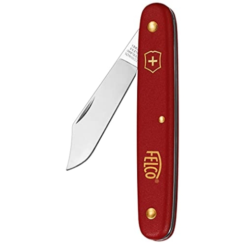 FELCO 3.90 10 Okulier- und Schneidmesser (Klinge 51 mm, Messer ohne Rindenheber, für Obstbäume / Rosen + Weinreben, roter Nylongriff)