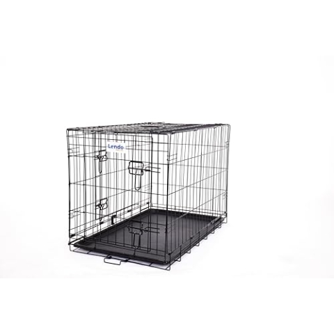 Lendo Online Hundekäfig klappbar - Hundetransportkäfig - Hundebox mit 2 Türen - Transportkäfig - Auto, Tiertransportbox aus Stahl - Hundetransportbox mit Bodenschale -Schwarz (76x47x55cm)