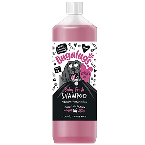 Bugalugs Baby Fresh Hunde-Shampoo, Hundepflege Shampoo-Produkte für schlehct riechende Hunde mit Babypuderduft, bestes Welpen-Shampoo, Baby Fresh, Shampoo Conditioner, veganes Haustier-Shampoo