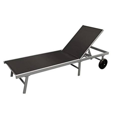 DEGAMO Gartenliege Rollenliege Ostia 200cm, Aluminium Silbergrau + Kunstgewebe schwarz wetterfest, Rückenteil 5-Fach verstellbar, Outdoor